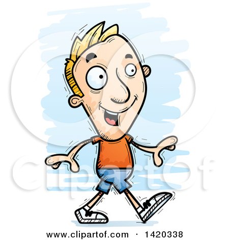 Clipart of a Cartoon Doodled Blond White Man Walking - Royalty Free Vector Illustration by Cory Thoman