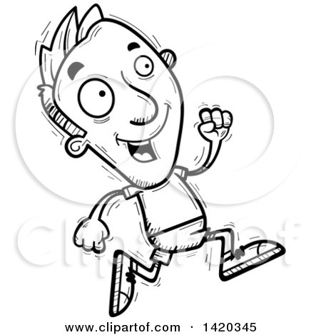 Clipart of a Cartoon Black and White Lineart Doodled Man Running - Royalty Free Vector Illustration by Cory Thoman
