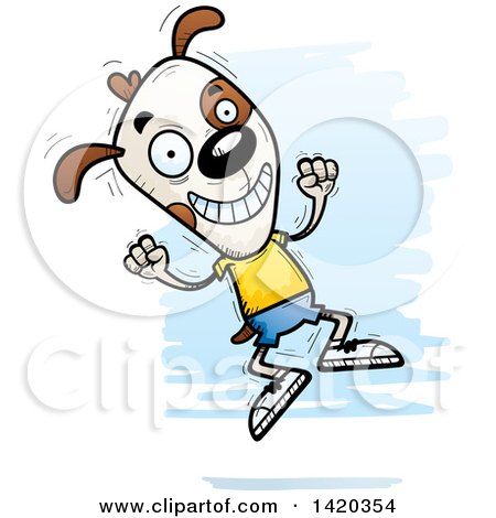 Clipart of a Cartoon Doodled Dog Jumping for Joy - Royalty Free Vector Illustration by Cory Thoman