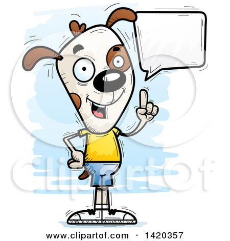 Clipart of a Cartoon Doodled Dog Holding up a Finger and Talking - Royalty Free Vector Illustration by Cory Thoman