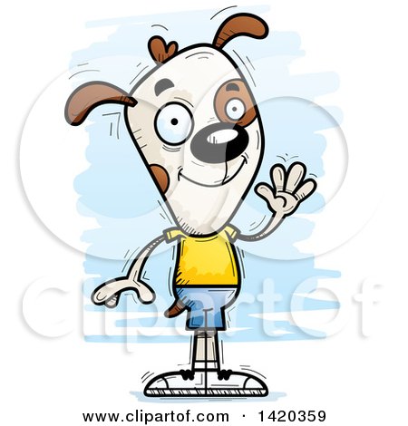 Clipart of a Cartoon Doodled Friendly Dog Waving - Royalty Free Vector Illustration by Cory Thoman