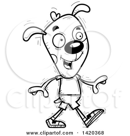 Clipart of a Cartoon Black and White Lineart Doodled Dog Walking - Royalty Free Vector Illustration by Cory Thoman