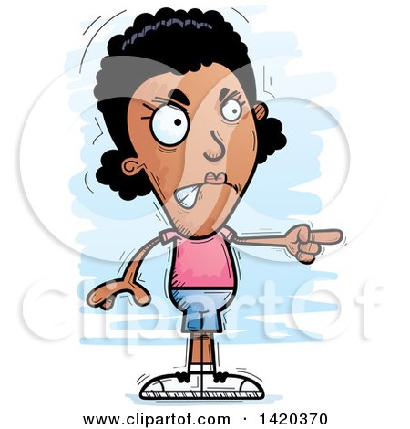 Clipart of a Cartoon Doodled Angry Black Woman Pointing - Royalty Free Vector Illustration by Cory Thoman