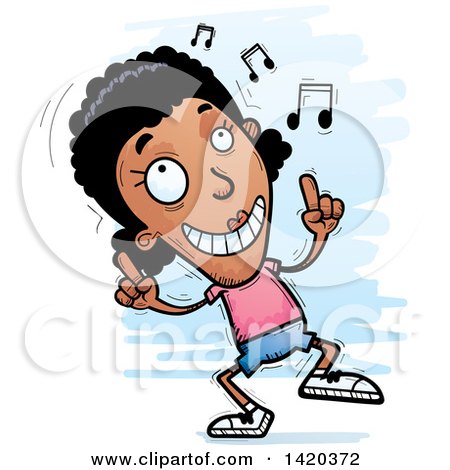 Clipart of a Cartoon Doodled Black Woman Dancing to Music - Royalty Free Vector Illustration by Cory Thoman