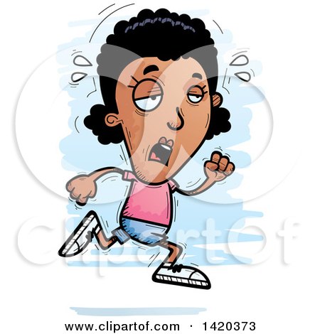 Clipart of a Cartoon Doodled Exhausted Black Woman Running - Royalty Free Vector Illustration by Cory Thoman