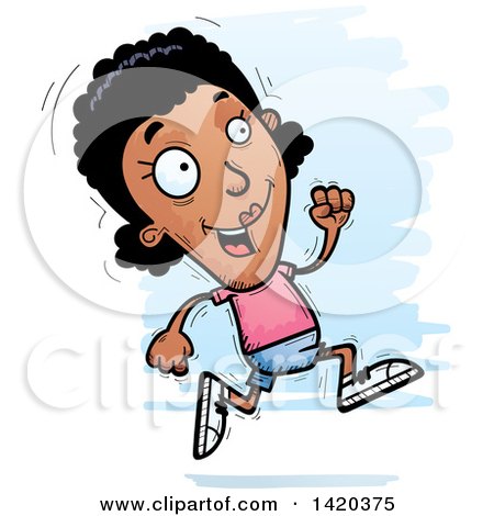 Clipart of a Cartoon Doodled Black Woman Running - Royalty Free Vector Illustration by Cory Thoman