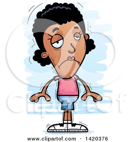 Clipart of a Cartoon Doodled Black Woman Pouting - Royalty Free Vector Illustration by Cory Thoman