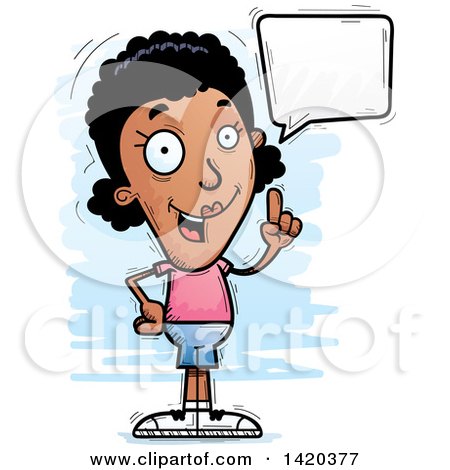 Clipart of a Cartoon Doodled Black Woman Holding up a Finger and Talking - Royalty Free Vector Illustration by Cory Thoman