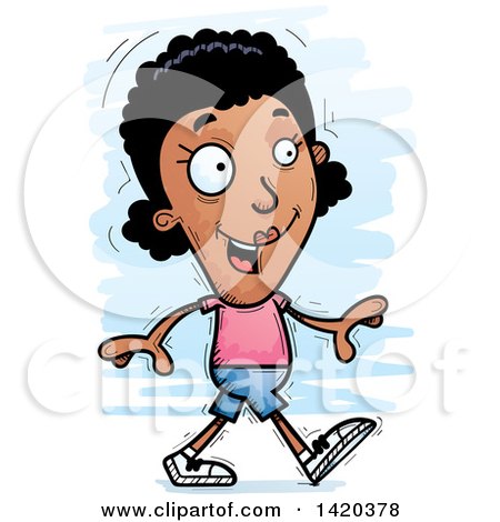 Clipart of a Cartoon Doodled Black Woman Walking - Royalty Free Vector Illustration by Cory Thoman