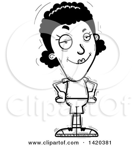 Clipart of a Cartoon Black and White Lineart Doodled Confident Black Woman - Royalty Free Vector Illustration by Cory Thoman