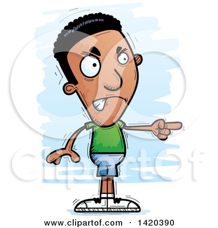 Clipart of a Cartoon Doodled Angry Black Man Pointing - Royalty Free Vector Illustration by Cory Thoman