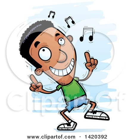Clipart of a Cartoon Doodled Black Man Dancing to Music - Royalty Free Vector Illustration by Cory Thoman