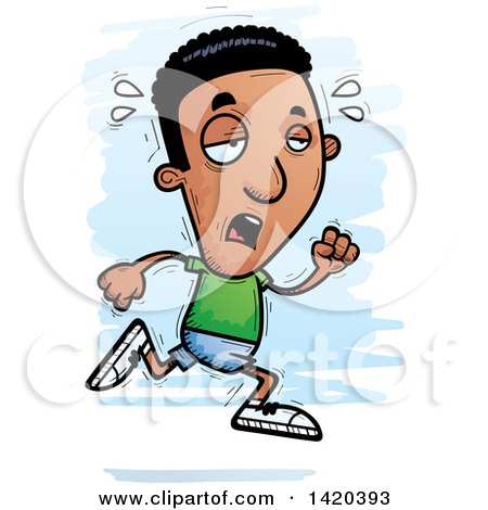 Clipart of a Cartoon Doodled Exhausted Black Man Running - Royalty Free Vector Illustration by Cory Thoman