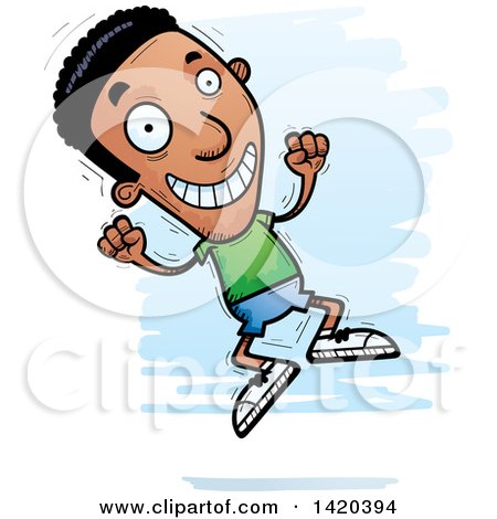 Clipart of a Cartoon Doodled Black Man Jumping for Joy - Royalty Free Vector Illustration by Cory Thoman