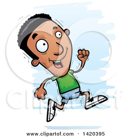 Clipart of a Cartoon Doodled Black Man Running - Royalty Free Vector Illustration by Cory Thoman