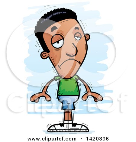 Clipart of a Cartoon Doodled Black Man Pouting - Royalty Free Vector Illustration by Cory Thoman