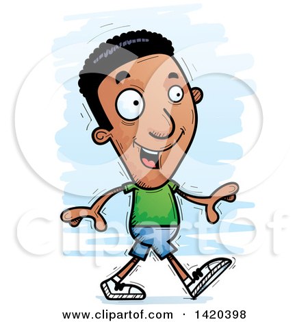 Clipart of a Cartoon Doodled Black Man Walking - Royalty Free Vector Illustration by Cory Thoman