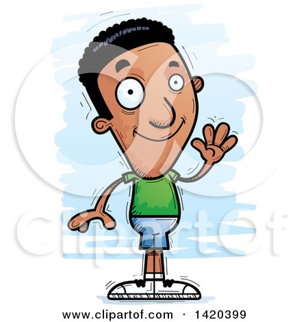 Clipart of a Cartoon Doodled Friendly Black Man Waving - Royalty Free Vector Illustration by Cory Thoman