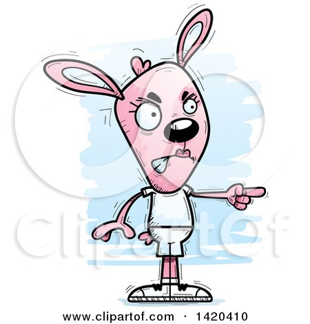 Clipart of a Cartoon Doodled Angry Pink Female Rabbit Pointing - Royalty Free Vector Illustration by Cory Thoman
