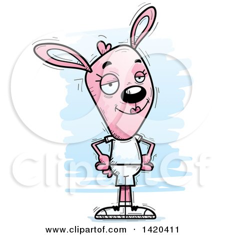 Clipart of a Cartoon Doodled Confident Pink Female Rabbit - Royalty Free Vector Illustration by Cory Thoman