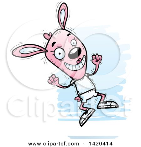 Clipart of a Cartoon Doodled Pink Female Rabbit Jumping for Joy - Royalty Free Vector Illustration by Cory Thoman