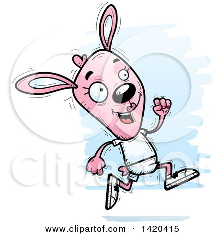 Clipart of a Cartoon Doodled Pink Female Rabbit Running - Royalty Free Vector Illustration by Cory Thoman