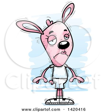 Clipart of a Cartoon Doodled Pink Female Rabbit Pouting - Royalty Free Vector Illustration by Cory Thoman