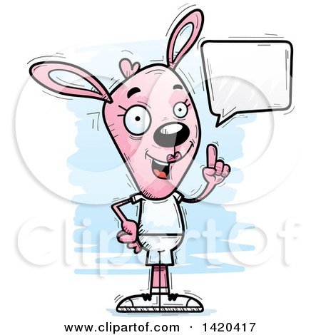 Clipart of a Cartoon Doodled Pink Female Rabbit Holding up a Finger and Talking - Royalty Free Vector Illustration by Cory Thoman