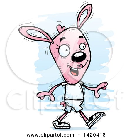 Clipart of a Cartoon Doodled Pink Female Rabbit Walking - Royalty Free Vector Illustration by Cory Thoman