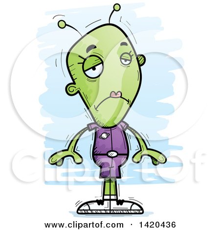 Clipart of a Cartoon Doodled Sad Female Alien - Royalty Free Vector Illustration by Cory Thoman
