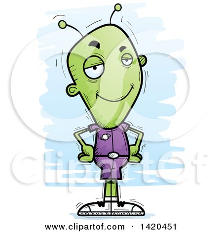 Clipart of a Cartoon Doodled Confident Alien - Royalty Free Vector Illustration by Cory Thoman