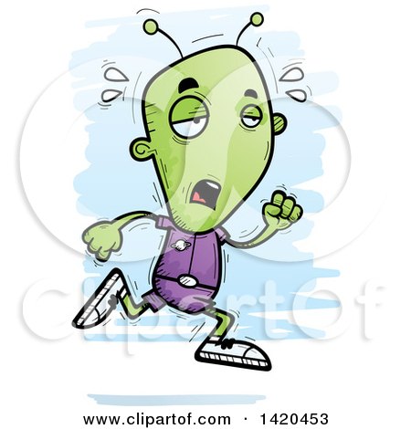 Clipart of a Cartoon Doodled Tired Alien Running - Royalty Free Vector Illustration by Cory Thoman