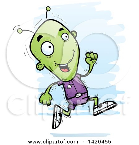 Clipart of a Cartoon Doodled Alien Running - Royalty Free Vector Illustration by Cory Thoman