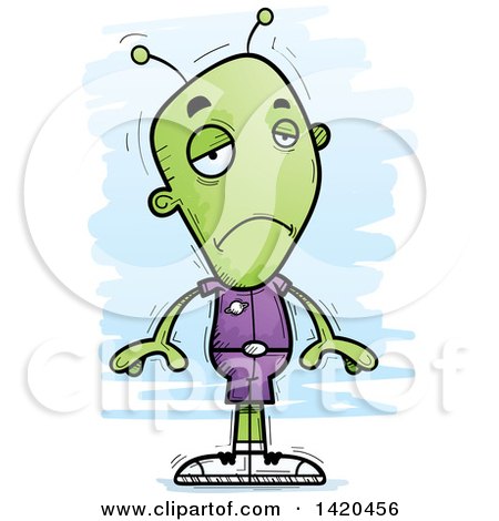 Clipart of a Cartoon Doodled Pouting Sad Alien - Royalty Free Vector Illustration by Cory Thoman
