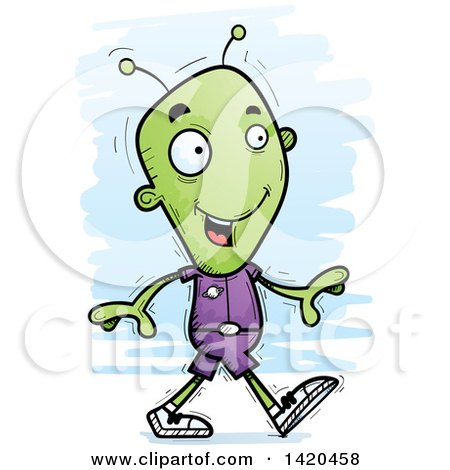 Clipart of a Cartoon Doodled Alien Walking - Royalty Free Vector Illustration by Cory Thoman