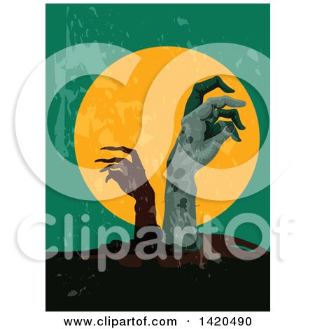 Clipart of a Full Moon and Rising Zombies - Royalty Free Vector Illustration by Vector Tradition SM