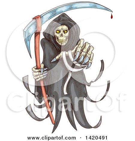 Clipart of a Sketched Grim Reaper - Royalty Free Vector Illustration by Vector Tradition SM