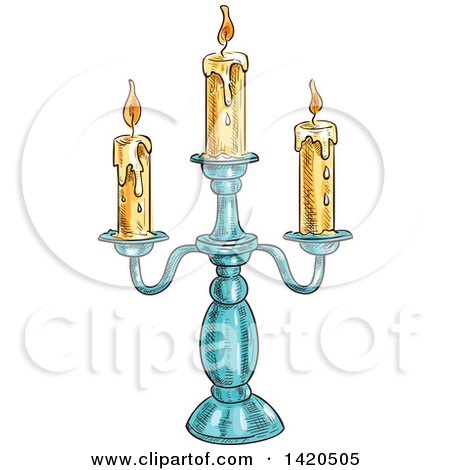 Clipart of a Sketched and Color Filled Candle Stick - Royalty Free Vector Illustration by Vector Tradition SM