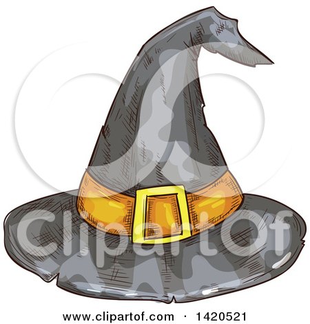 Clipart of a Sketched and Color Filled Witch Hat - Royalty Free Vector Illustration by Vector Tradition SM