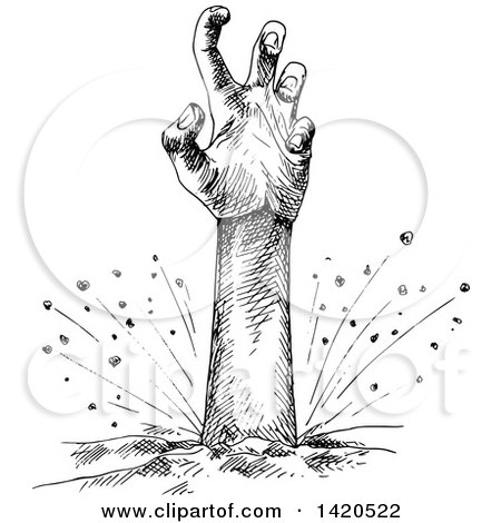 Clipart of a Sketched Black and White Zombie Hand - Royalty Free Vector Illustration by Vector Tradition SM