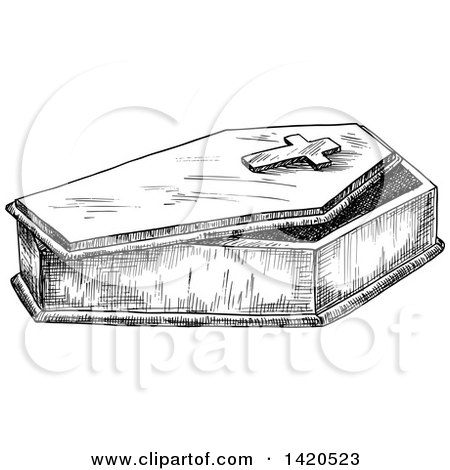 Clipart of a Sketched Black and White Coffin - Royalty Free Vector Illustration by Vector Tradition SM