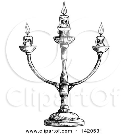 Clipart of a Sketched Black and White Candle Stick - Royalty Free Vector Illustration by Vector Tradition SM