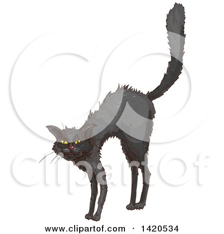 Clipart of a Sketched and Color Filled Black Cat - Royalty Free Vector Illustration by Vector Tradition SM