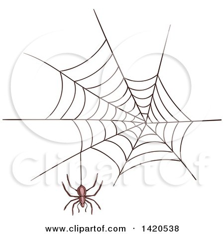 Clipart of a Sketched and Color Filled Spider and Web - Royalty Free Vector Illustration by Vector Tradition SM