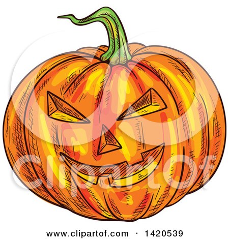 Clipart of a Sketched Halloween Jackolantern Pumpkin - Royalty Free Vector Illustration by Vector Tradition SM