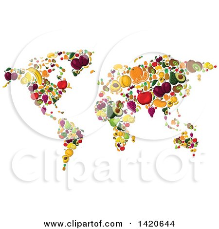 Clipart of a World Map of Fruit - Royalty Free Vector Illustration by Vector Tradition SM