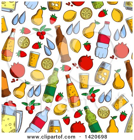 Clipart of a Seamless Pattern Background of Fruit and Drinks - Royalty Free Vector Illustration by Vector Tradition SM