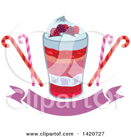Clipart of a Creamy Layered Berry Dessert with Fresh Berries and Candy Canes over a Banner - Royalty Free Vector Illustration by Vector Tradition SM