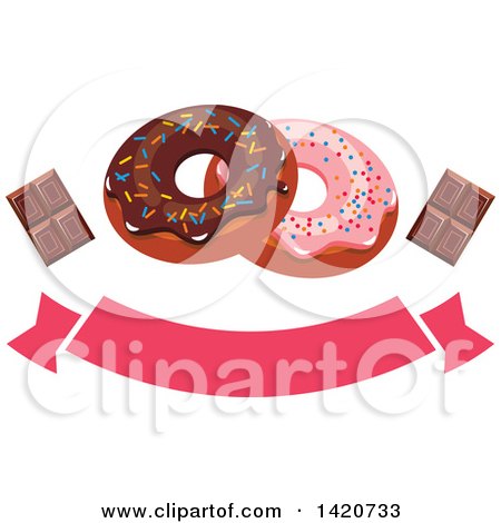 Clipart of a Blank Banner with Donuts and Chocolate Bars - Royalty Free Vector Illustration by Vector Tradition SM