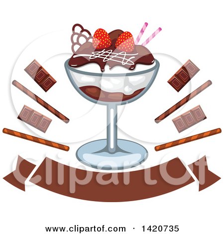 Clipart of an Ice Cream Sundae with Chocolate and Strawberry - Royalty Free Vector Illustration by Vector Tradition SM